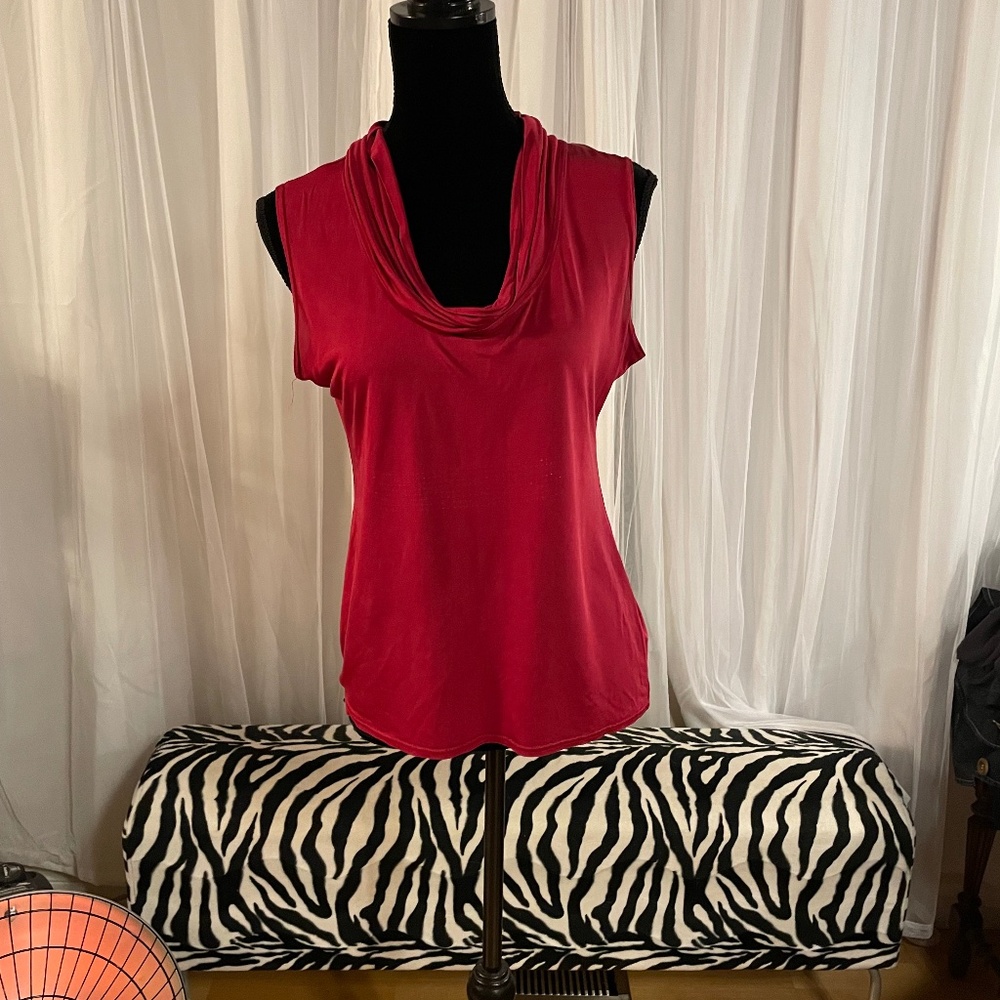 Jacqueline Conoir Cowl Neck Red Sleeveless Top Size Small